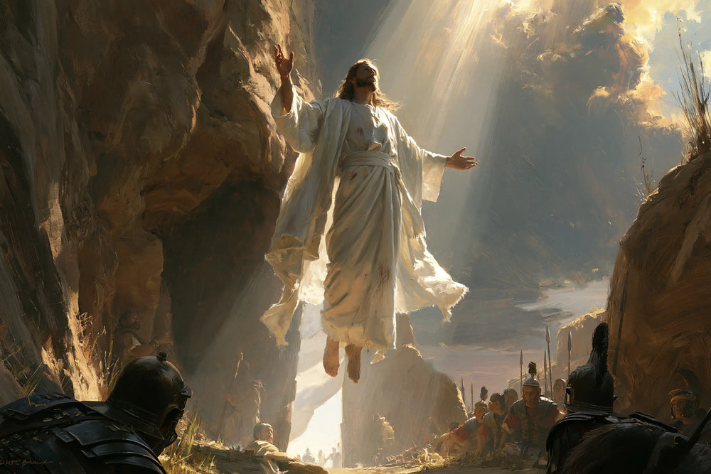 Resurrection of Jesus Christ in Sacred Monumental View style, landscape Christian artwork no. 15