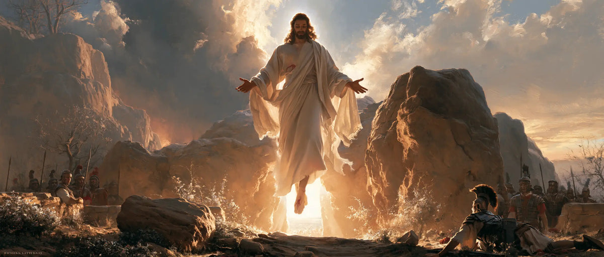 Resurrection of Jesus Christ in Sacred Monumental View style, landscape Christian artwork no. 24