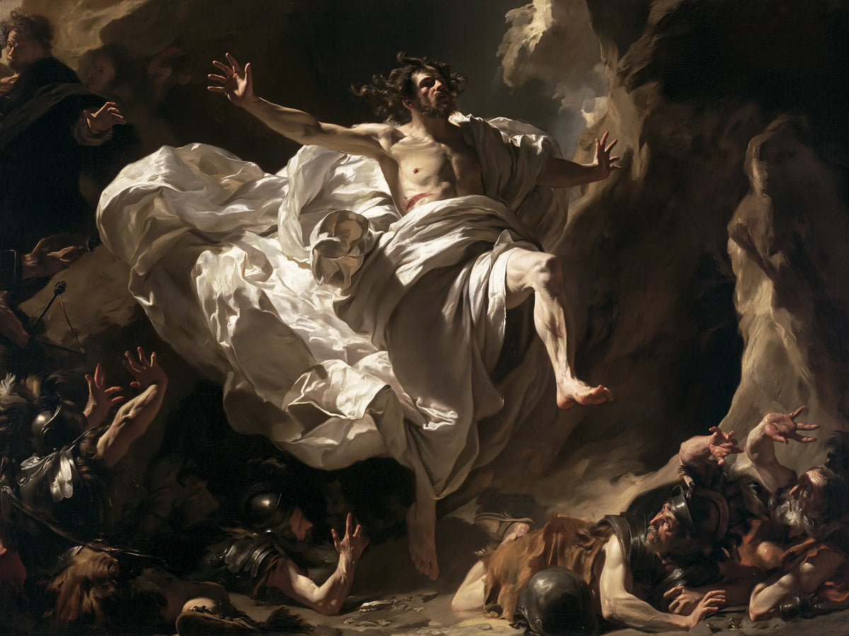 Resurrection of Jesus Christ in Theatrical Baroque style, landscape Christian artwork no. 2