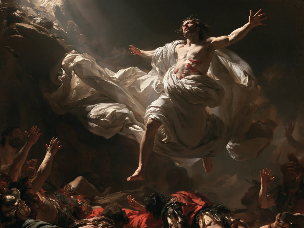 Resurrection of Jesus Christ in Theatrical Baroque style, landscape Christian artwork no. 3