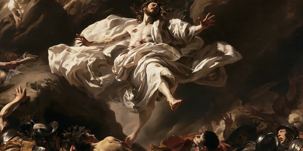 Resurrection of Jesus Christ in Theatrical Baroque style, landscape Christian artwork no. 7