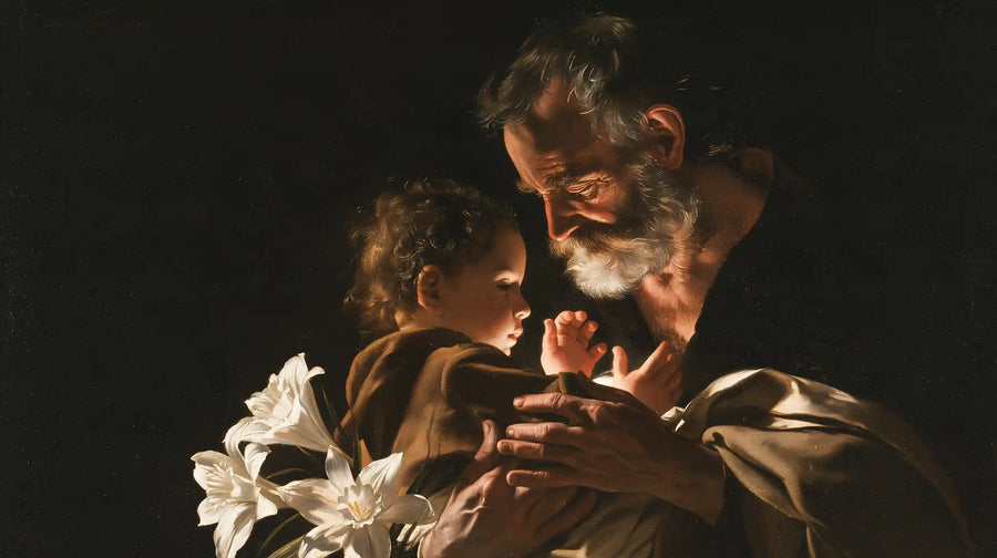 Saint Joseph with the Child Jesus – Caravaggio Tenebrism · Landscape no. 2