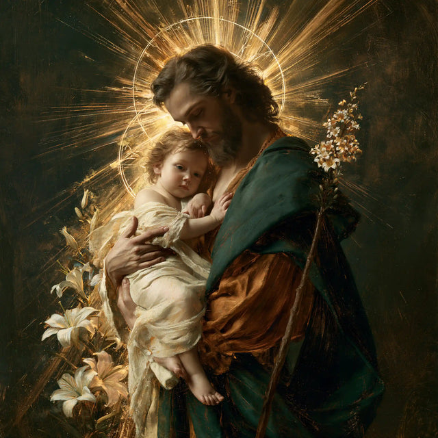 Saint Joseph with the Child Jesus – Sacred Gold · Square no. 4