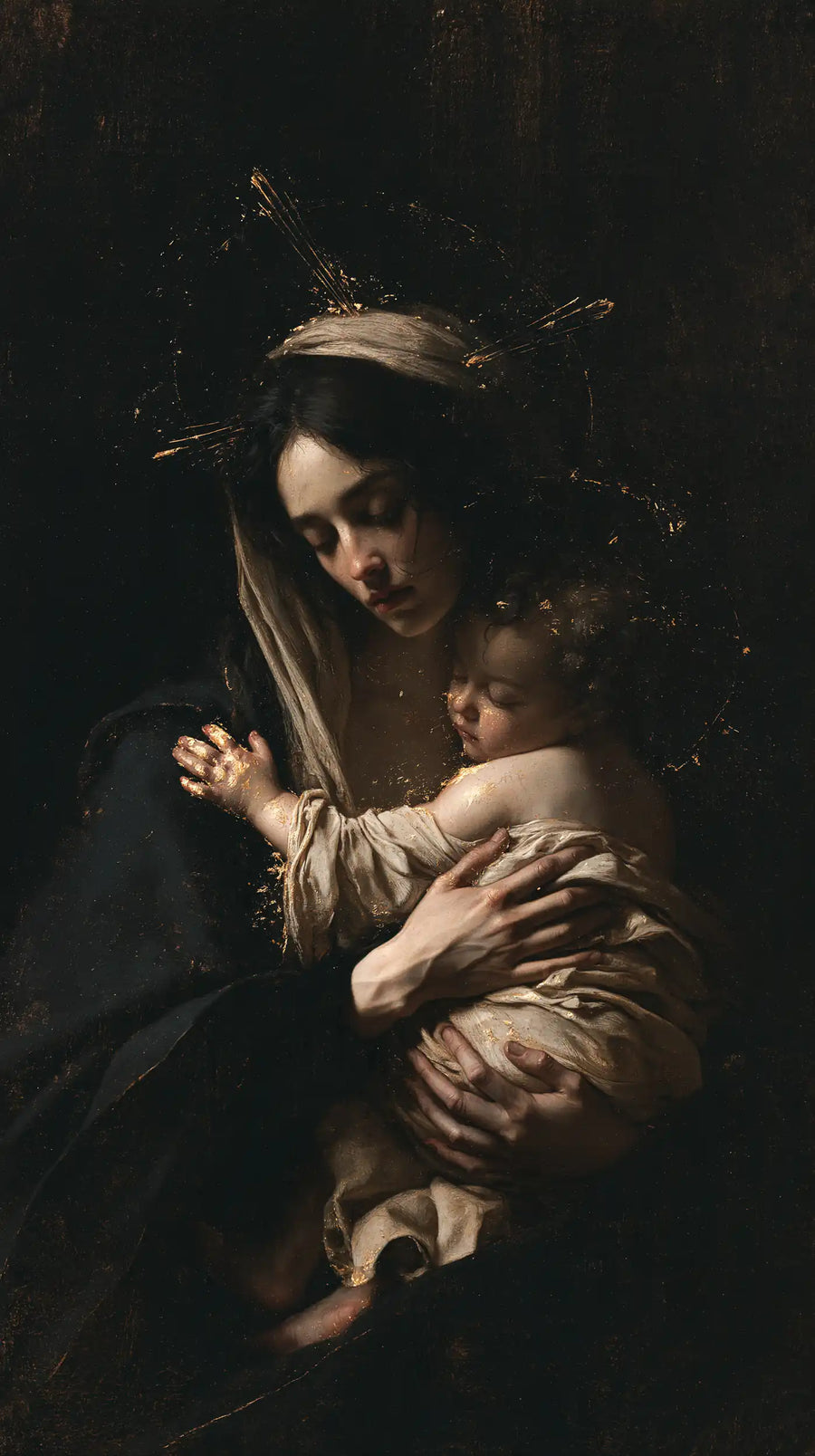 Virgin Mary and Child Jesus - Black and Gold · Portrait n° 9