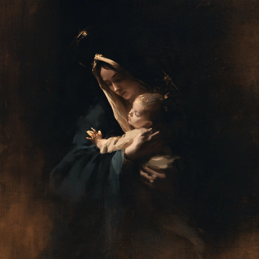 Virgin Mary and Child Jesus - Black and Gold · Square n° 1