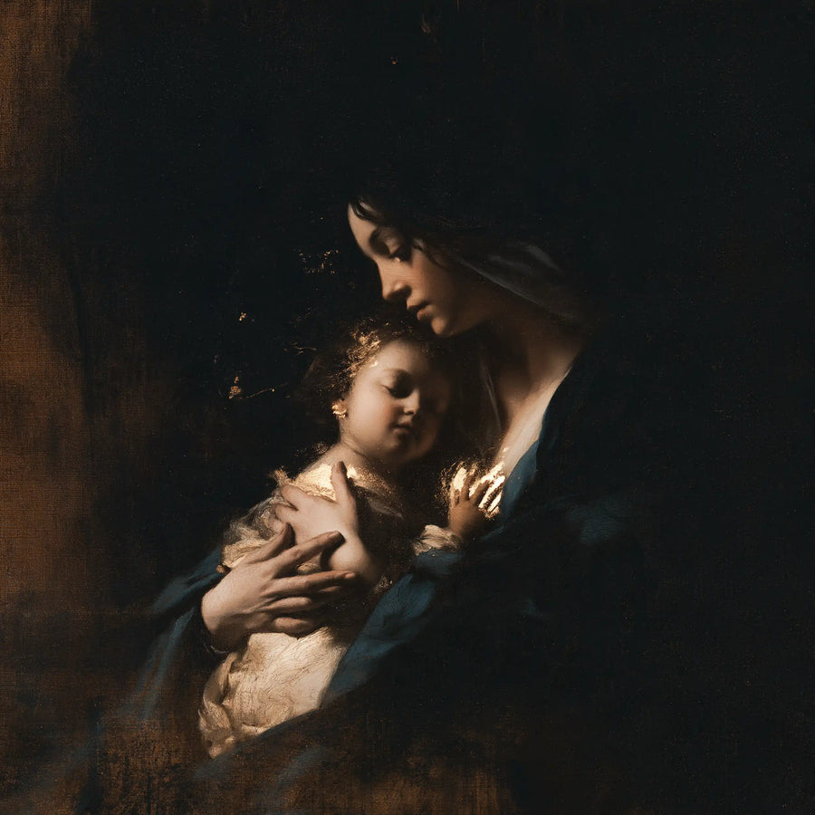 Virgin Mary and Child Jesus - Black and Gold · Square n° 2