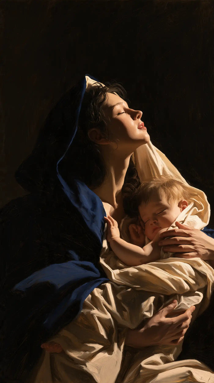 The Virgin and Child — The Upturned Gaze and the Nestled Sleep