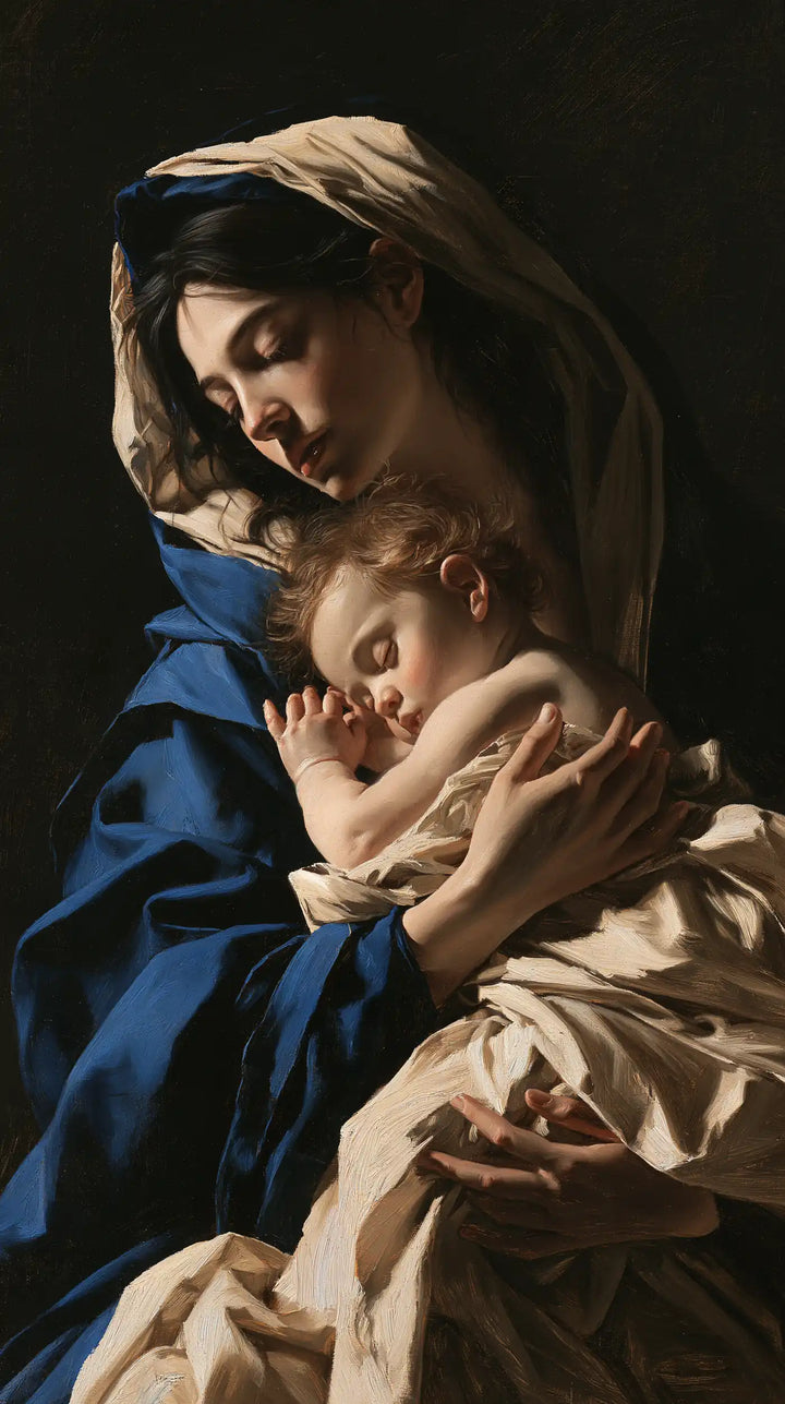 Virgin Mary and Child Jesus - Caravaggio Tenebrism · Portrait n° 5