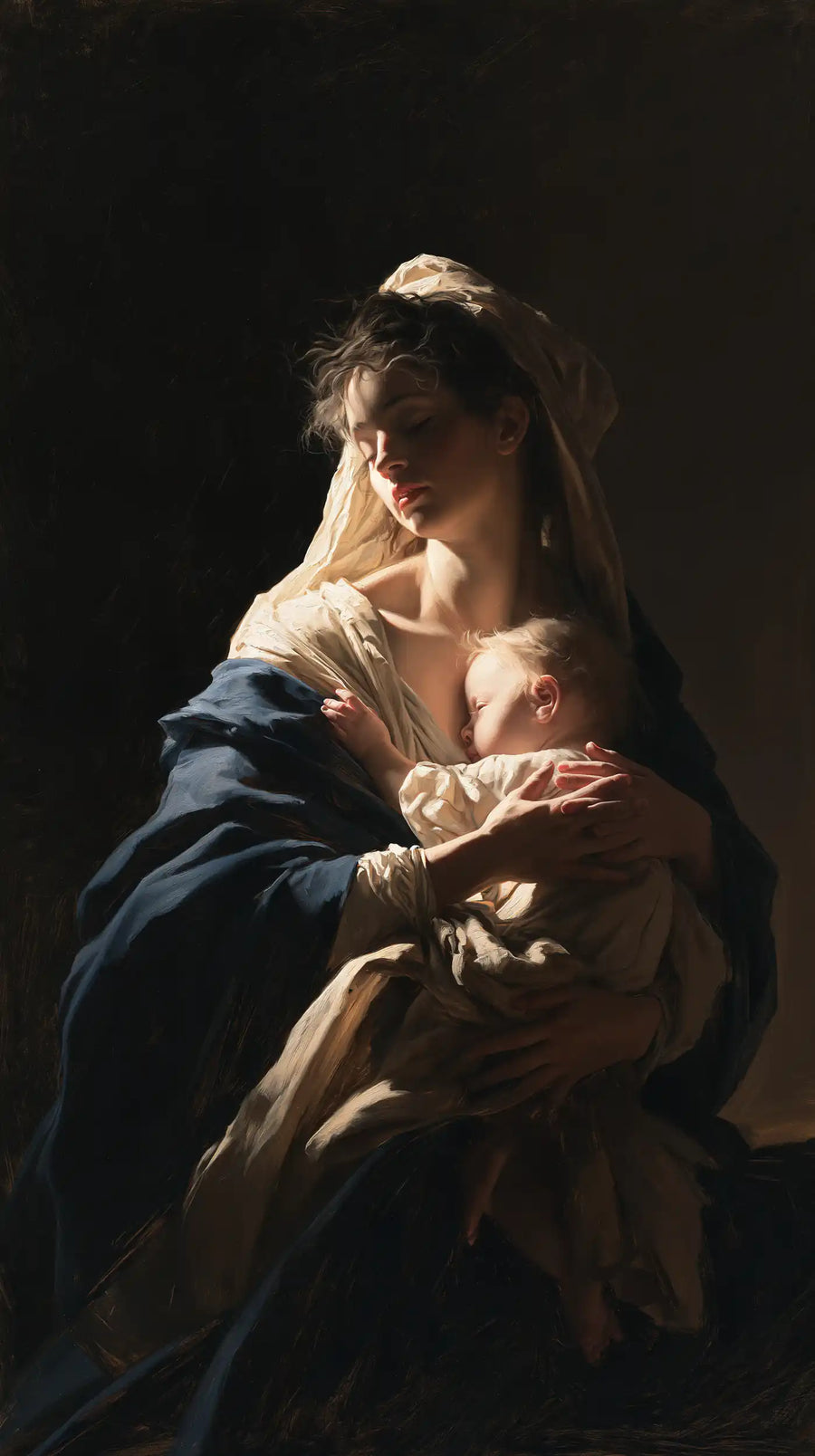 Virgin Mary and Child Jesus - Caravaggio Tenebrism · Portrait n° 6
