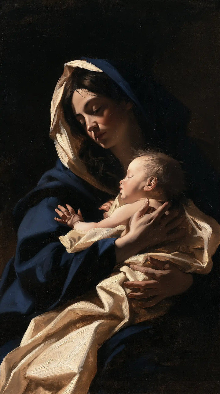 Virgin Mary and Child Jesus - Caravaggio Tenebrism · Portrait n° 11