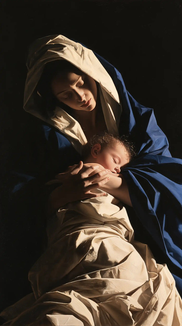 Virgin Mary and Child Jesus - Caravaggio Tenebrism · Portrait n° 13