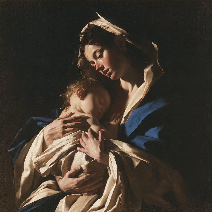 Virgin Mary and Child Jesus - Caravaggio Tenebrism · Square n° 3
