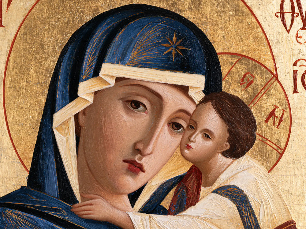 the Virgin Mary and the Child Jesus in Contemporary Byzantine style, landscape Christian artwork no. 5