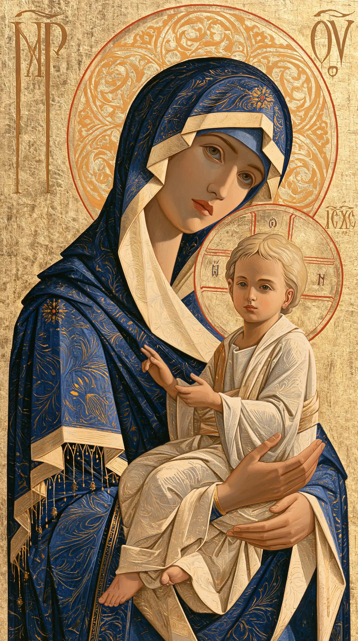 the Virgin Mary and the Child Jesus in Contemporary Byzantine style, portrait Christian artwork no. 5