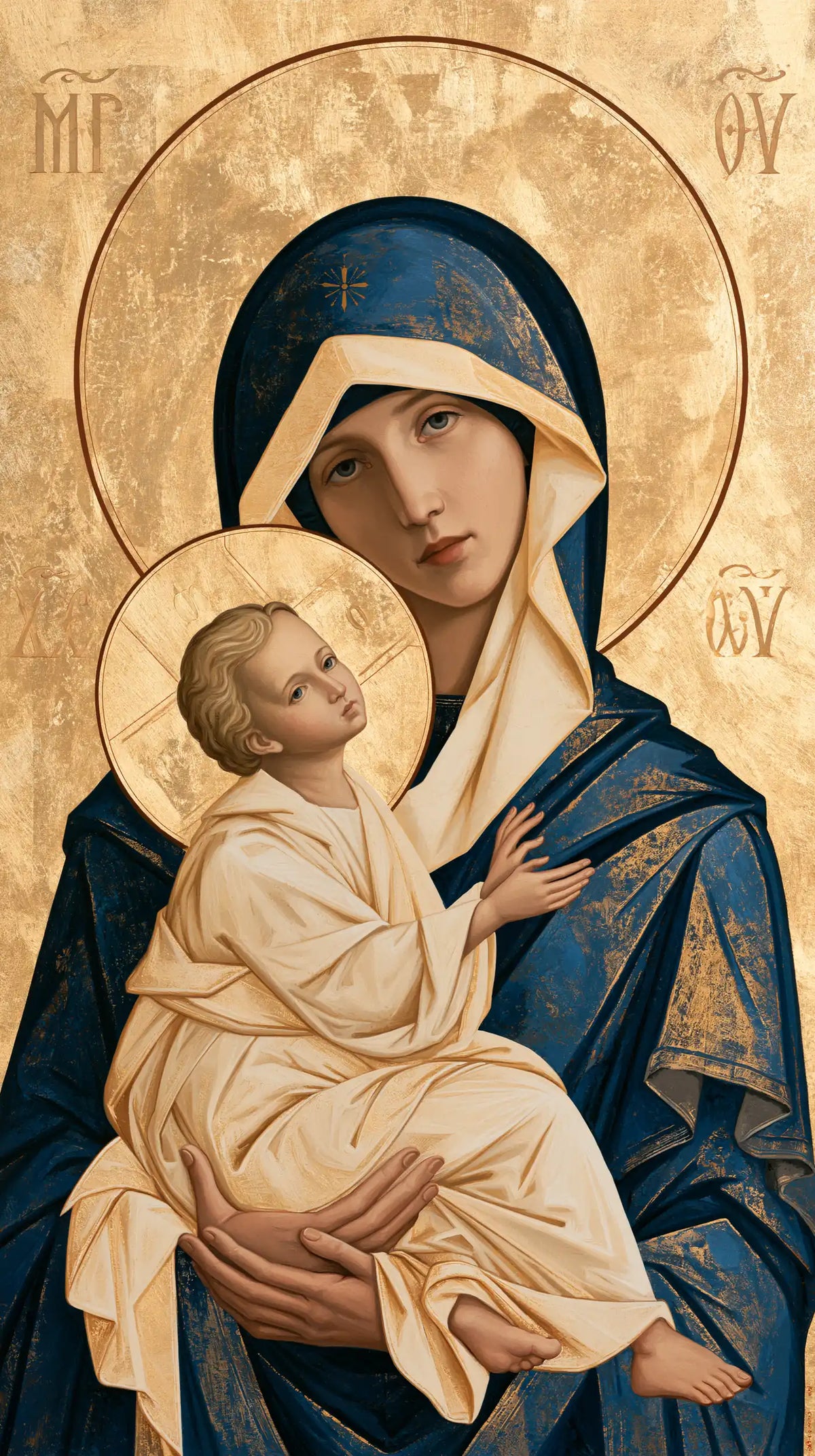 the Virgin Mary and the Child Jesus in Contemporary Byzantine style, portrait Christian artwork no. 12