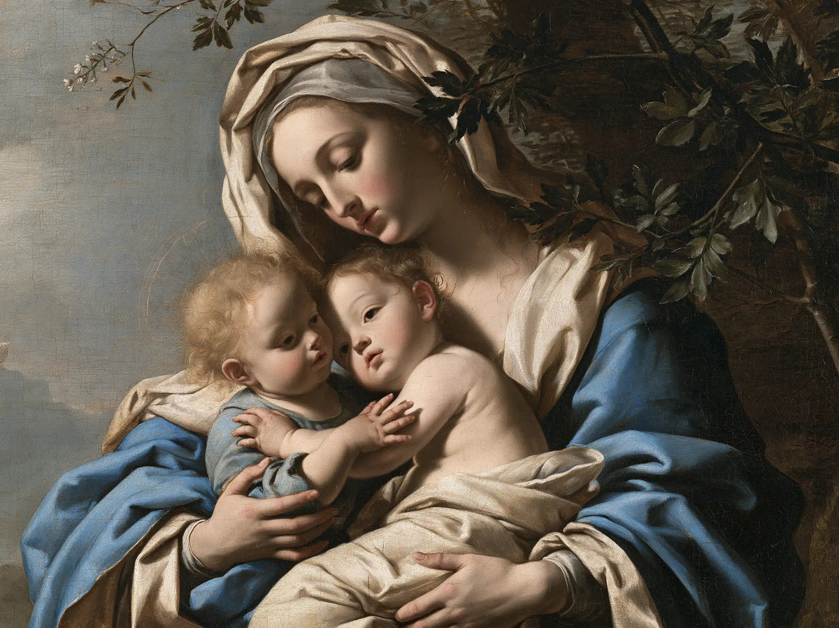 the Virgin Mary with the Child Jesus in Florentine Renaissance style, landscape Christian artwork no. 6