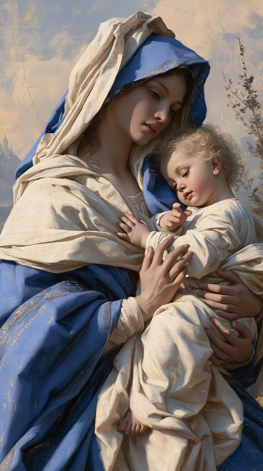 the Virgin Mary with the Child Jesus in Florentine Renaissance style, portrait Christian artwork no. 9