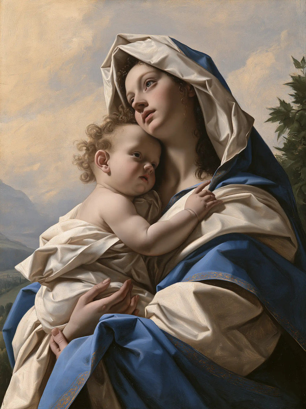 the Virgin Mary with the Child Jesus in Florentine Renaissance style, portrait Christian artwork no. 35