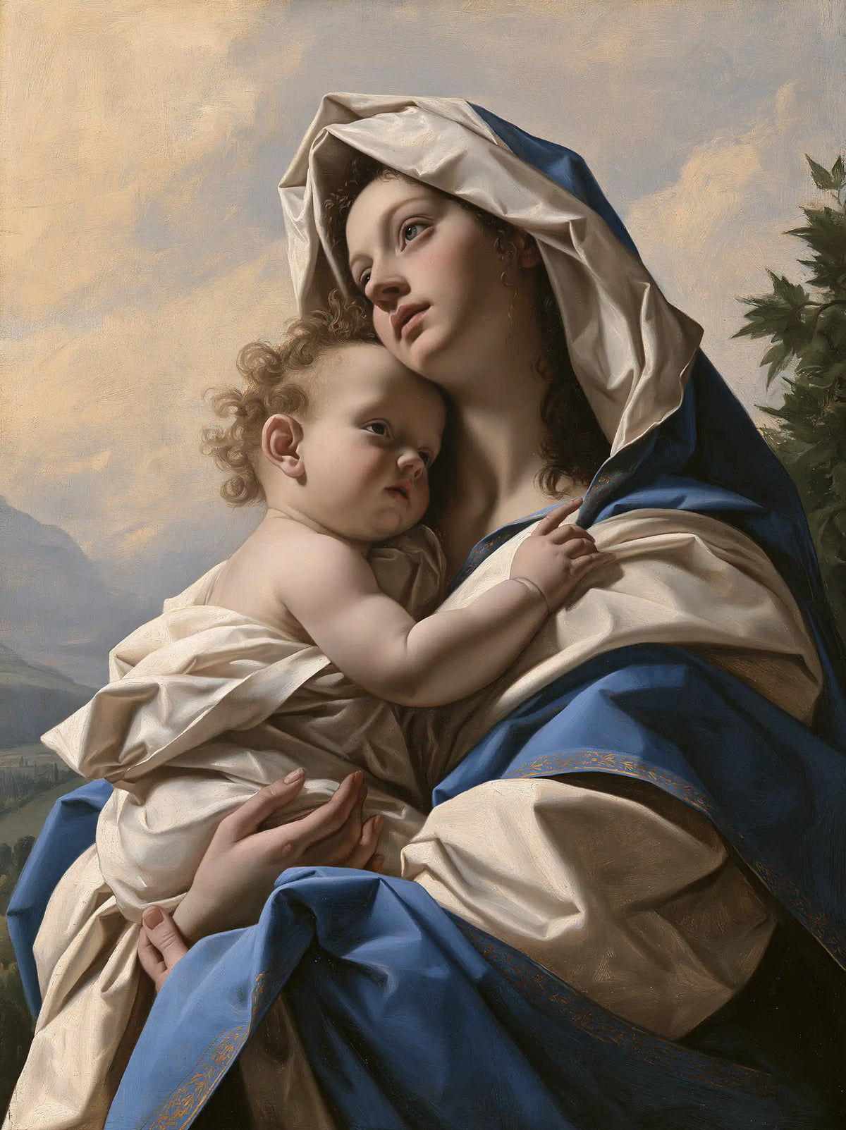 the Virgin Mary with the Child Jesus in Florentine Renaissance style, portrait Christian artwork no. 35