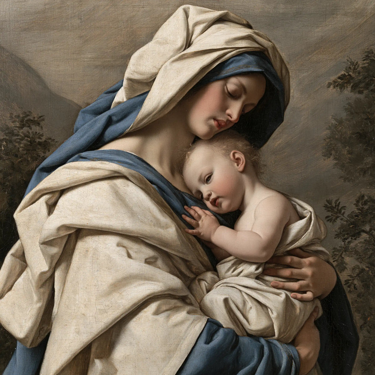 the Virgin Mary with the Child Jesus in Florentine Renaissance style, square Christian artwork no. 6