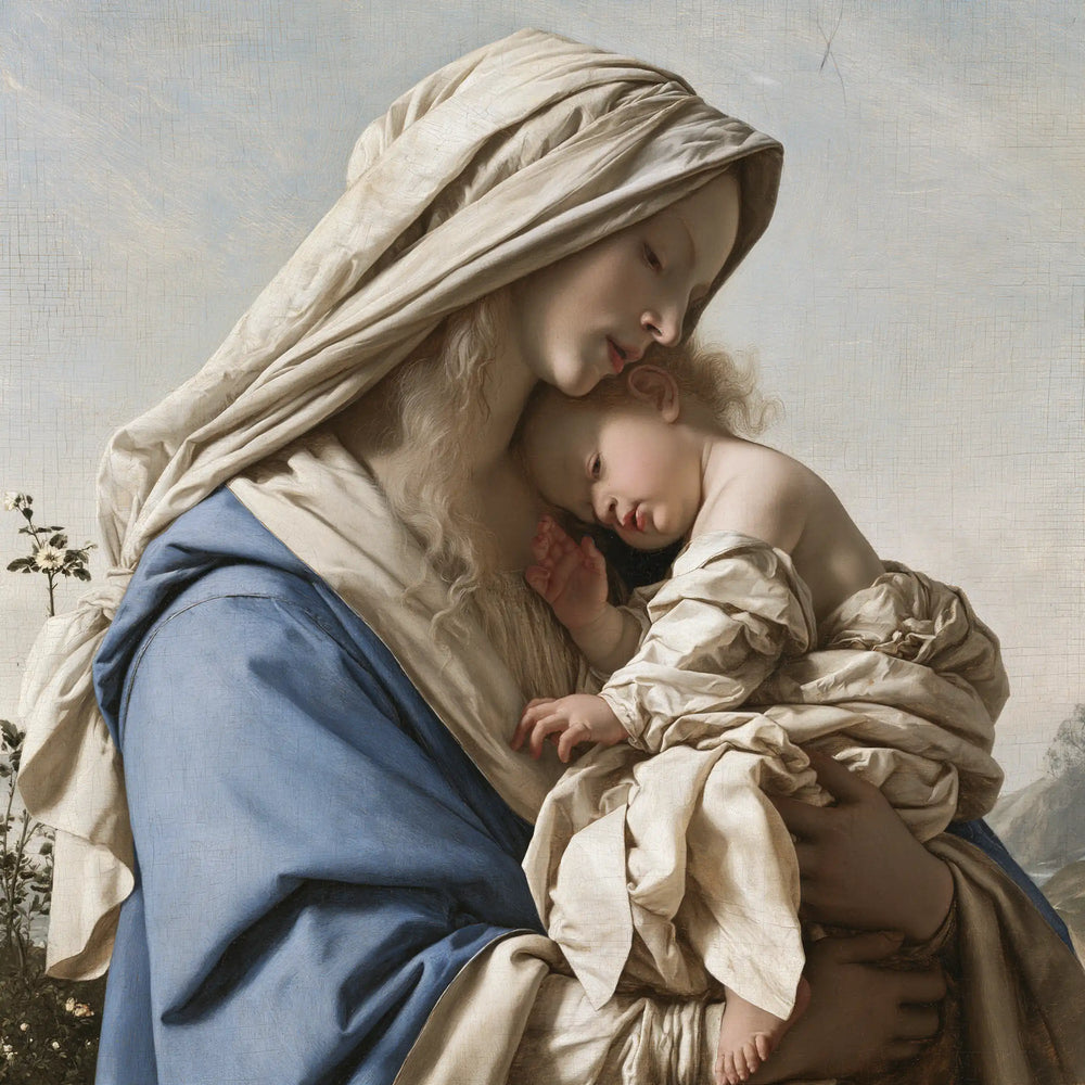 the Virgin Mary with the Child Jesus in Florentine Renaissance style, square Christian artwork no. 9