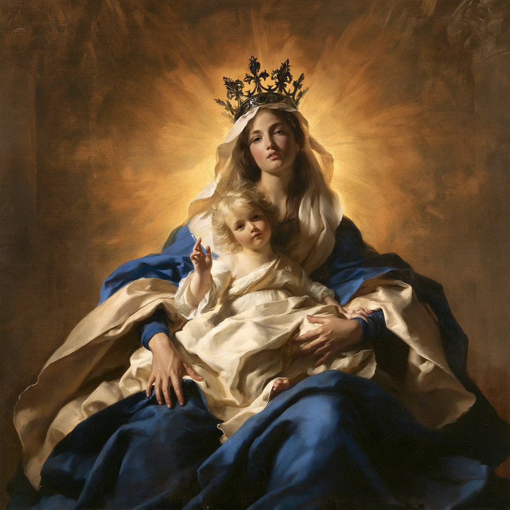 the majestic Virgin Mary with the Child Jesus in Majestic Virgin and Child style, square Christian artwork no. 2