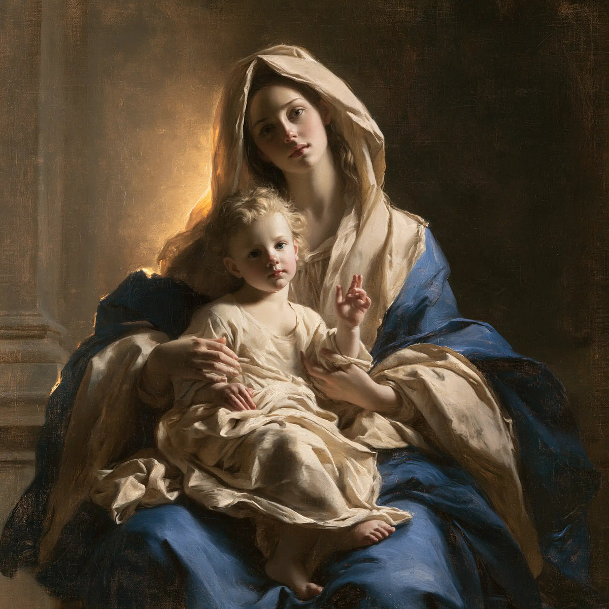 the majestic Virgin Mary with the Child Jesus in Majestic Virgin and Child style, square Christian artwork no. 9