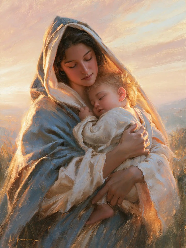 The Virgin and Child — Rest Beneath the Gold-Lit Veil