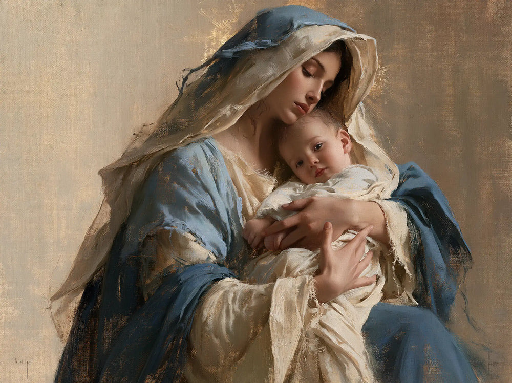 the Virgin Mary presenting the Child Jesus in Mary Presenting the Child Jesus style, landscape Christian artwork no. 7