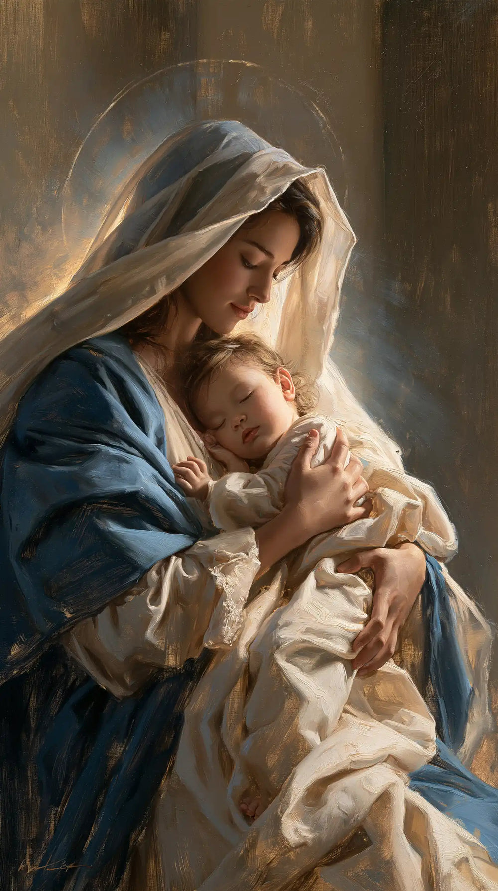 the Virgin Mary presenting the Child Jesus in Mary Presenting the Child Jesus style, portrait Christian artwork no. 1