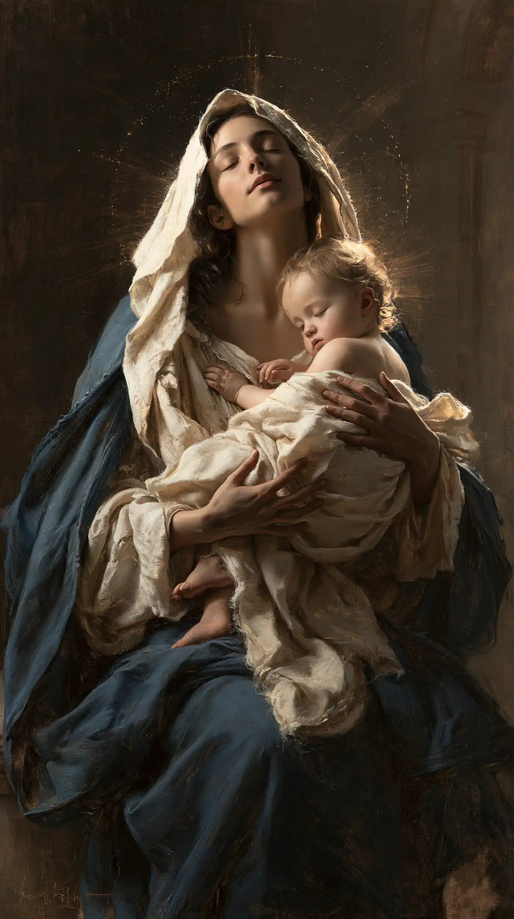 the Virgin Mary presenting the Child Jesus in Mary Presenting the Child Jesus style, portrait Christian artwork no. 10