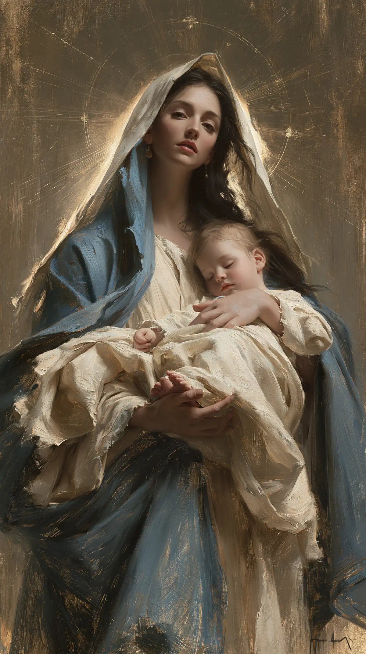 the Virgin Mary presenting the Child Jesus in Mary Presenting the Child Jesus style, portrait Christian artwork no. 12