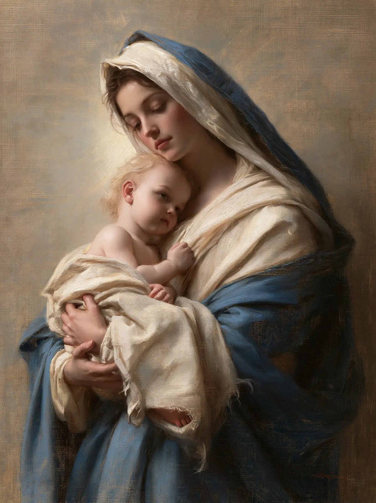the Virgin Mary presenting the Child Jesus in Mary Presenting the Child Jesus style, portrait Christian artwork no. 32