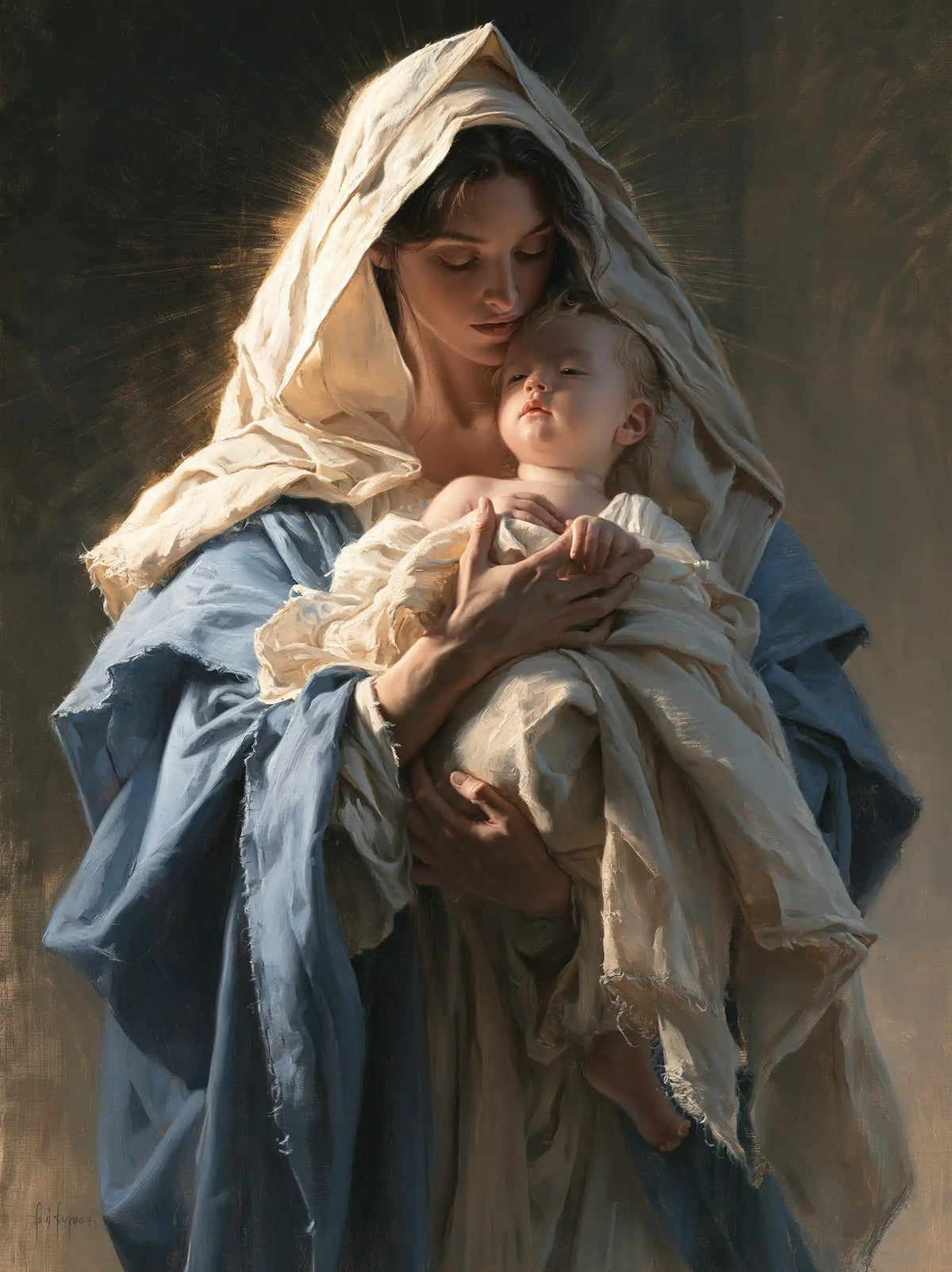 the Virgin Mary presenting the Child Jesus in Mary Presenting the Child Jesus style, portrait Christian artwork no. 33