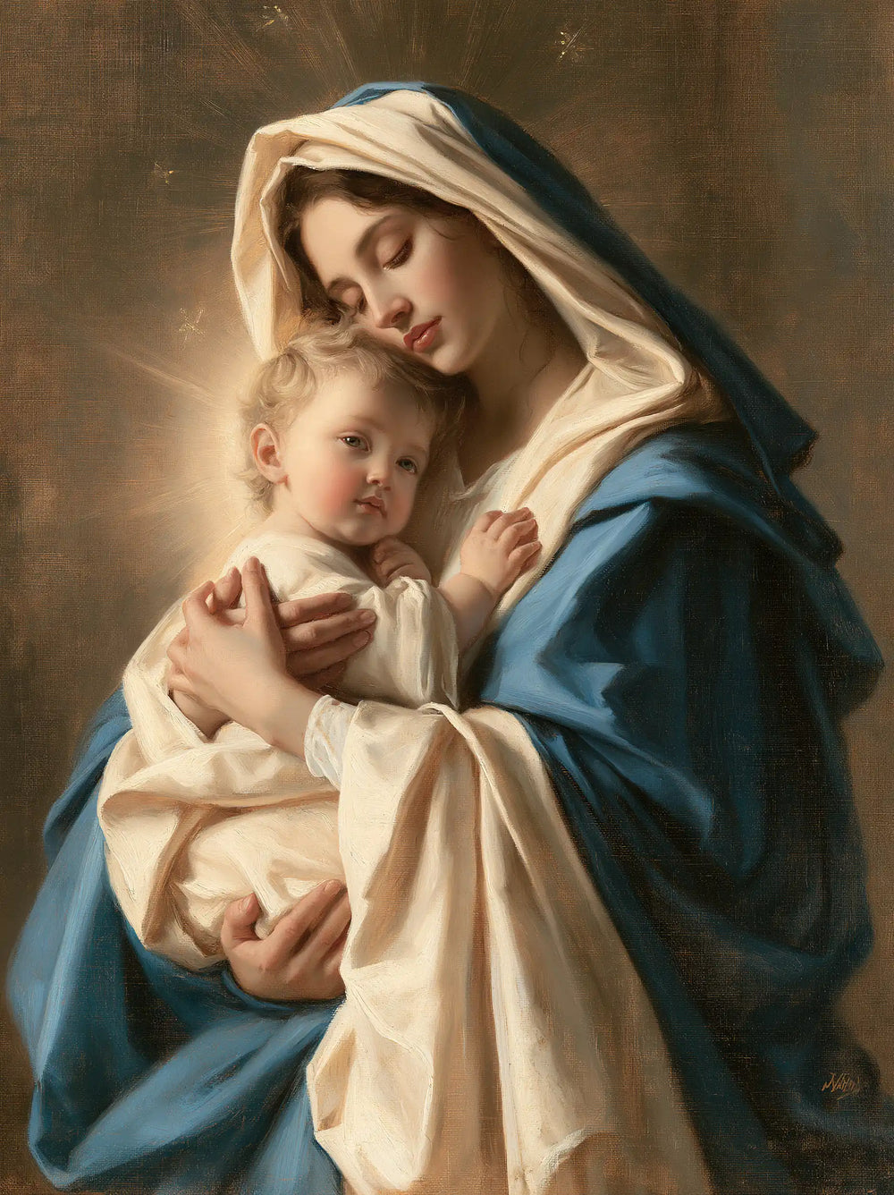 the Virgin Mary presenting the Child Jesus in Mary Presenting the Child Jesus style, portrait Christian artwork no. 36