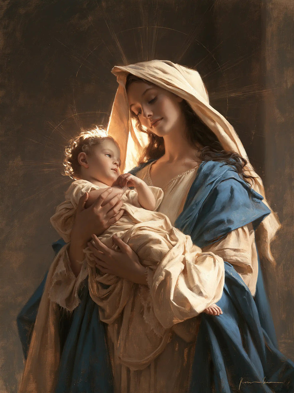the Virgin Mary presenting the Child Jesus in Mary Presenting the Child Jesus style, portrait Christian artwork no. 37