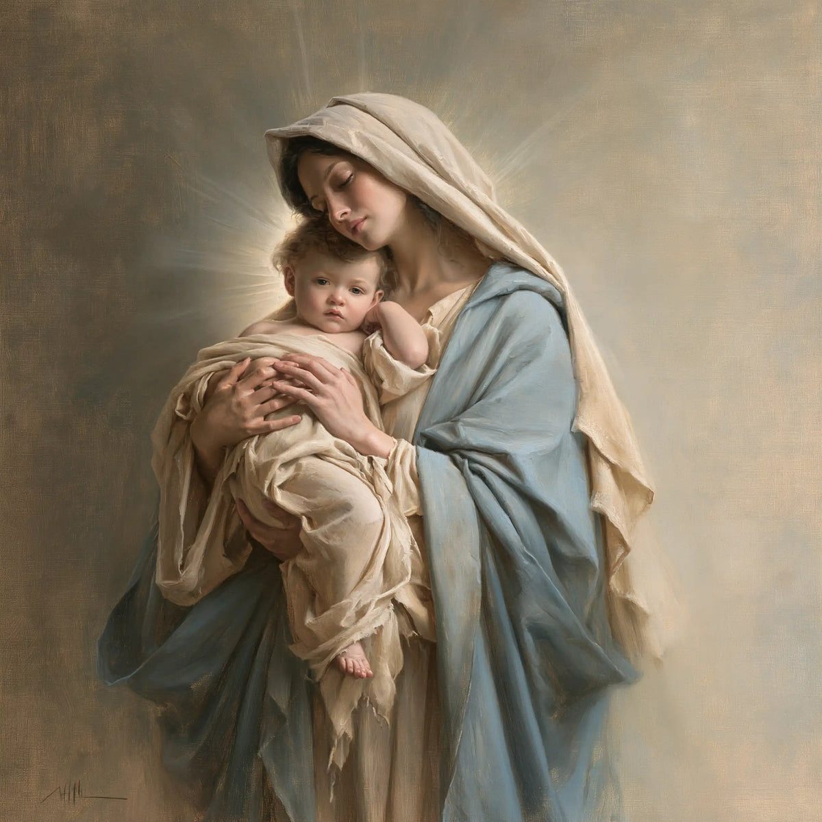 the Virgin Mary presenting the Child Jesus in Mary Presenting the Child Jesus style, square Christian artwork no. 2
