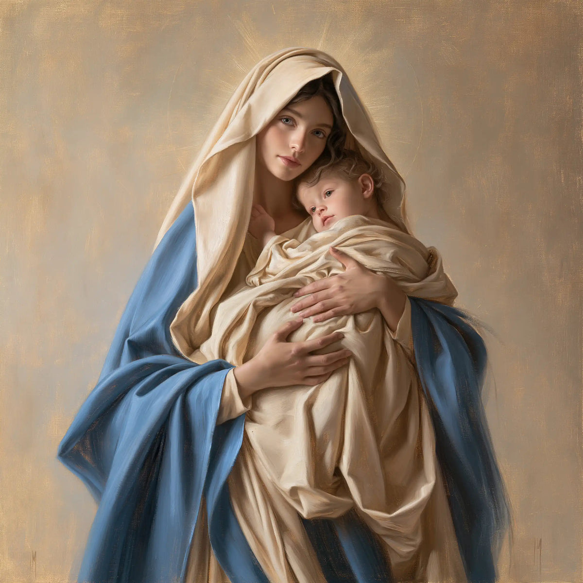 the Virgin Mary presenting the Child Jesus in Mary Presenting the Child Jesus style, square Christian artwork no. 4