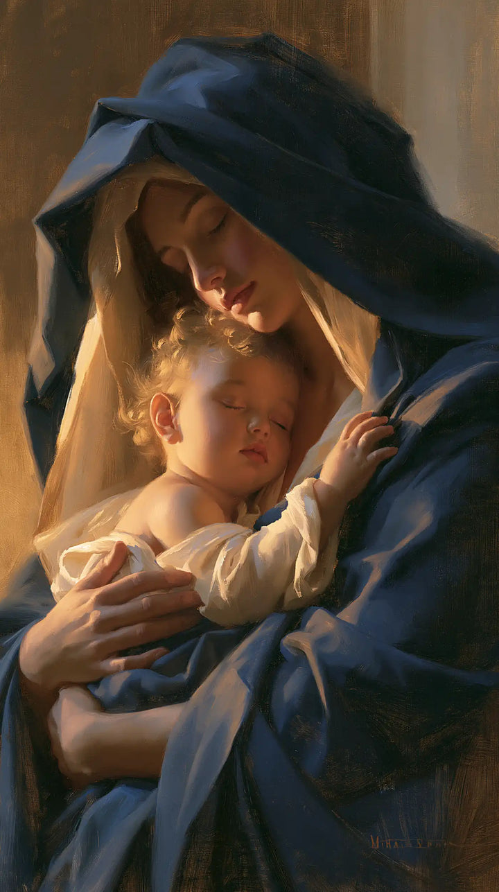 Virgin Mary and Child Jesus - Mary Protecting Jesus Beneath Her Mantle · Portrait n° 1