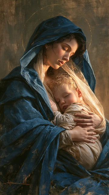 Virgin Mary and Child Jesus - Mary Protecting Jesus Beneath Her Mantle · Portrait n° 2