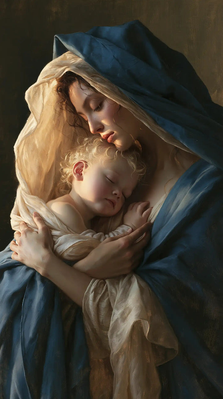 Virgin Mary and Child Jesus - Mary Protecting Jesus Beneath Her Mantle · Portrait n° 5