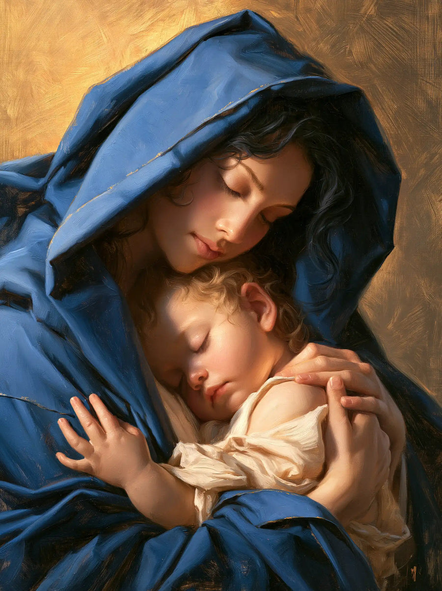Virgin Mary and Child Jesus - Mary Protecting Jesus Beneath Her Mantle · Portrait n° 19