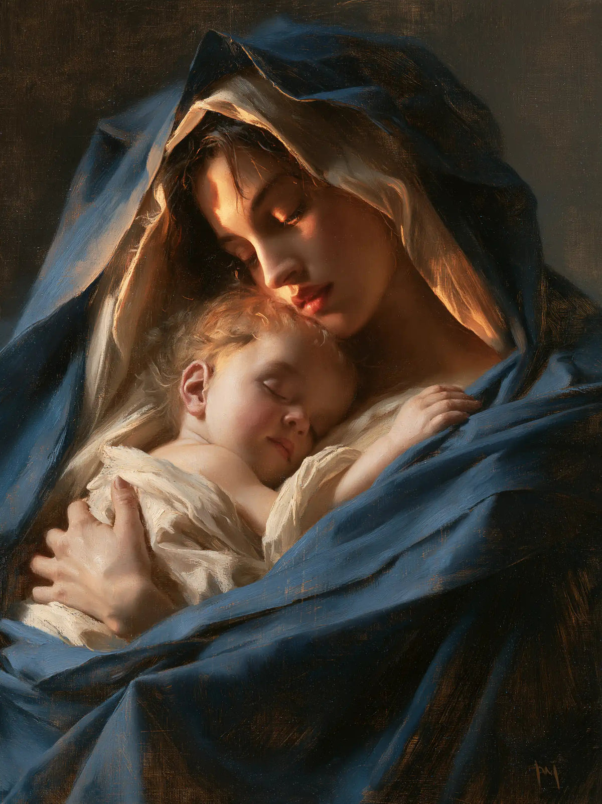 The Virgin and Child — Tenderness Within the Slanting Fold