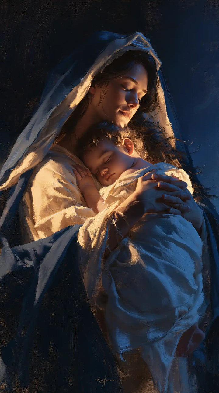 Virgin Mary and Child Jesus - Midnight Blue Chiaroscuro · Portrait n° 9