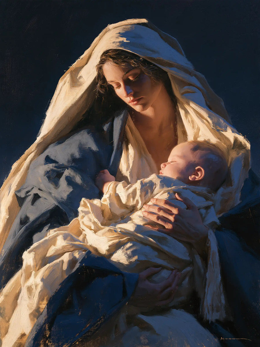 Virgin Mary and Child Jesus - Midnight Blue Chiaroscuro · Portrait n° 19