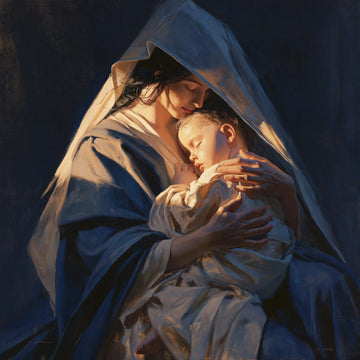 Virgin Mary and Child Jesus - Midnight Blue Chiaroscuro · Square n° 2