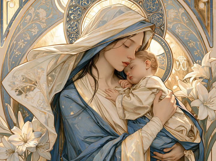 Virgin Mary and Child Jesus - Sacred Art Nouveau · Landscape n° 2