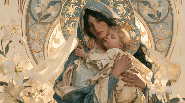 The Virgin and Child — The Little Embrace in the Blue-Embroidered Mantle