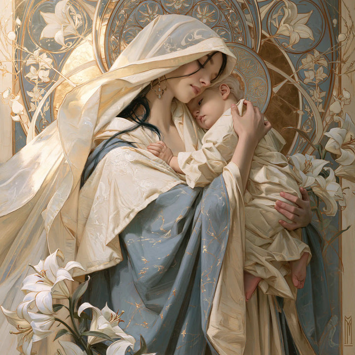 Virgin Mary and Child Jesus - Sacred Art Nouveau · Square n° 1