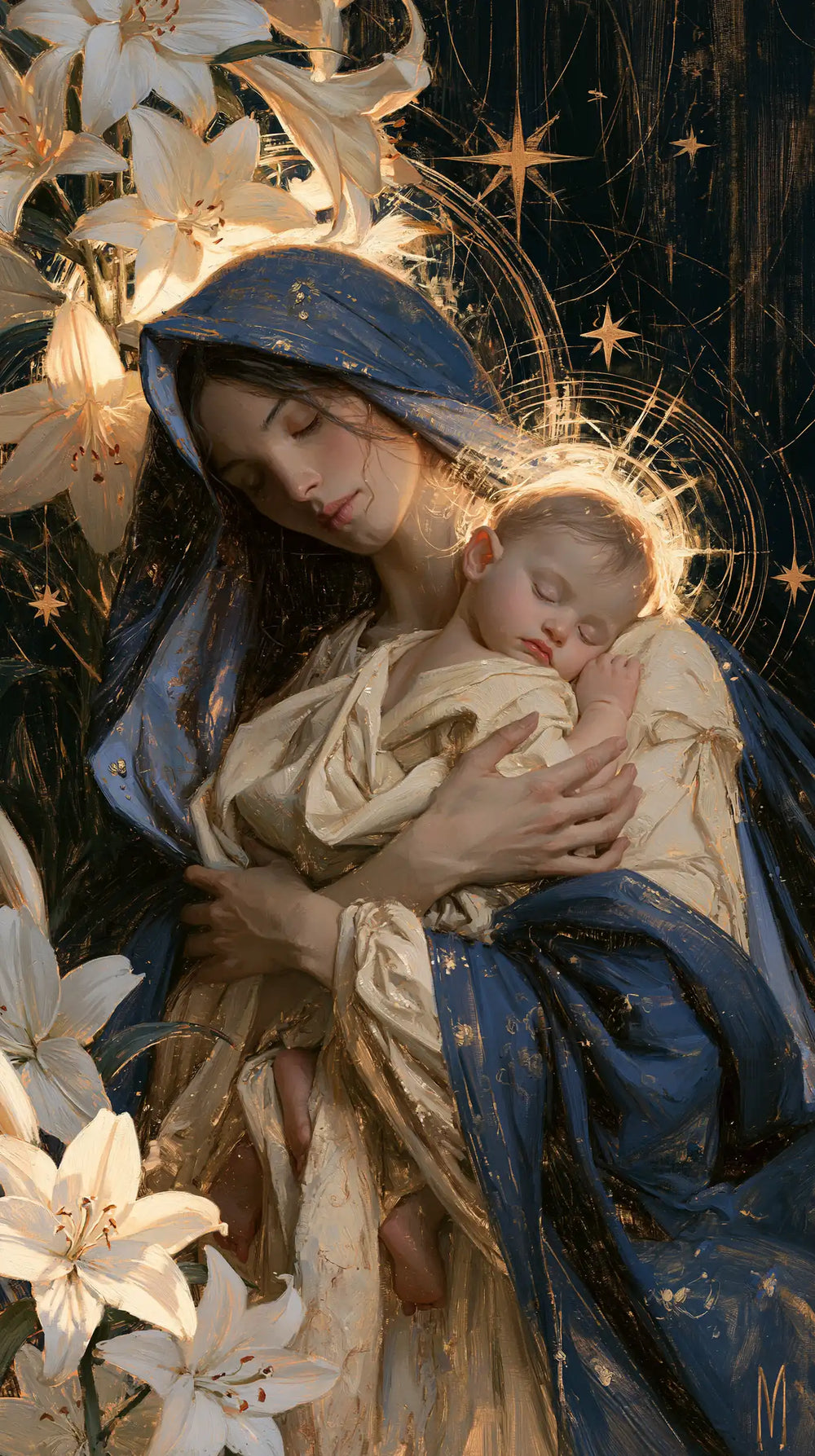 the Virgin Mary and the Child Jesus in Symbolist style, portrait Christian artwork no. 26